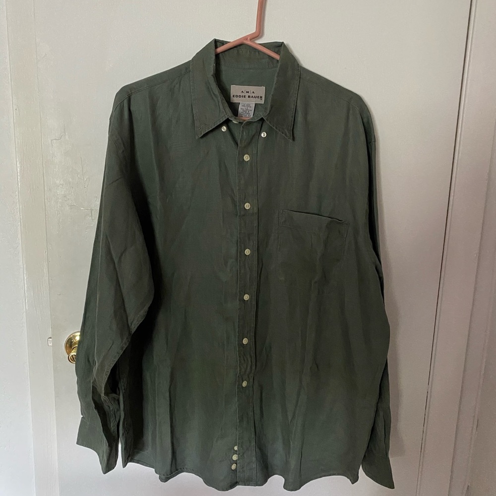 Button down green linen shirt